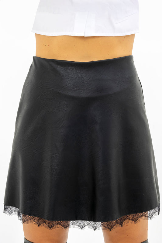 Gonna in ecopelle e pizzo