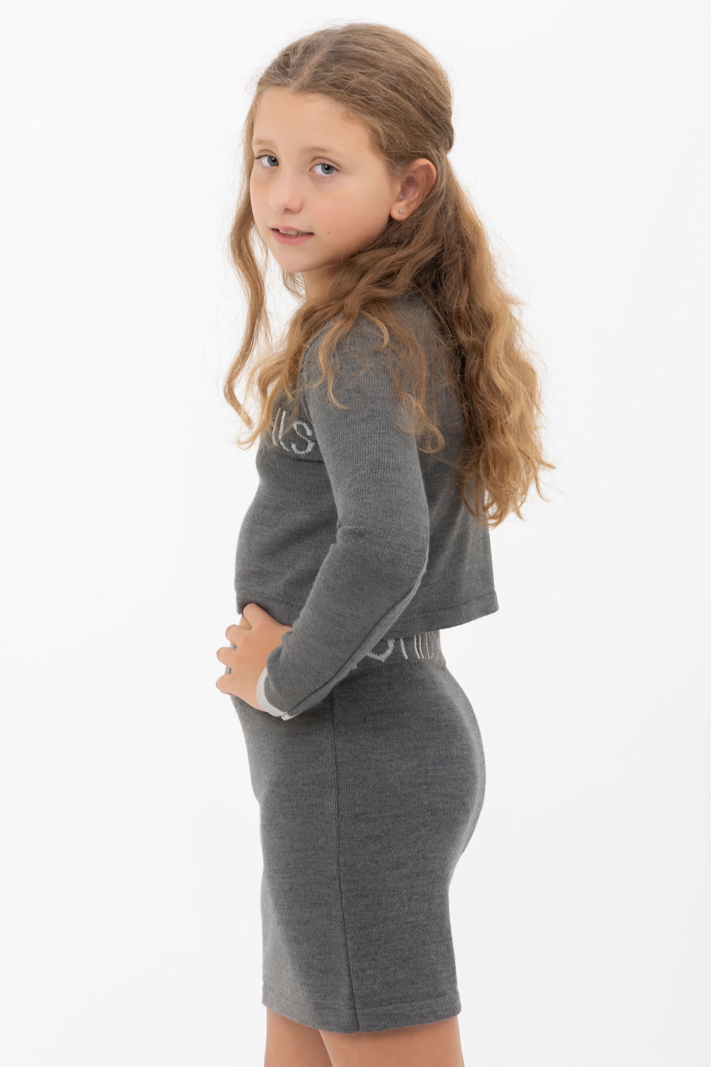 Completo merino bicolor grigio bambina