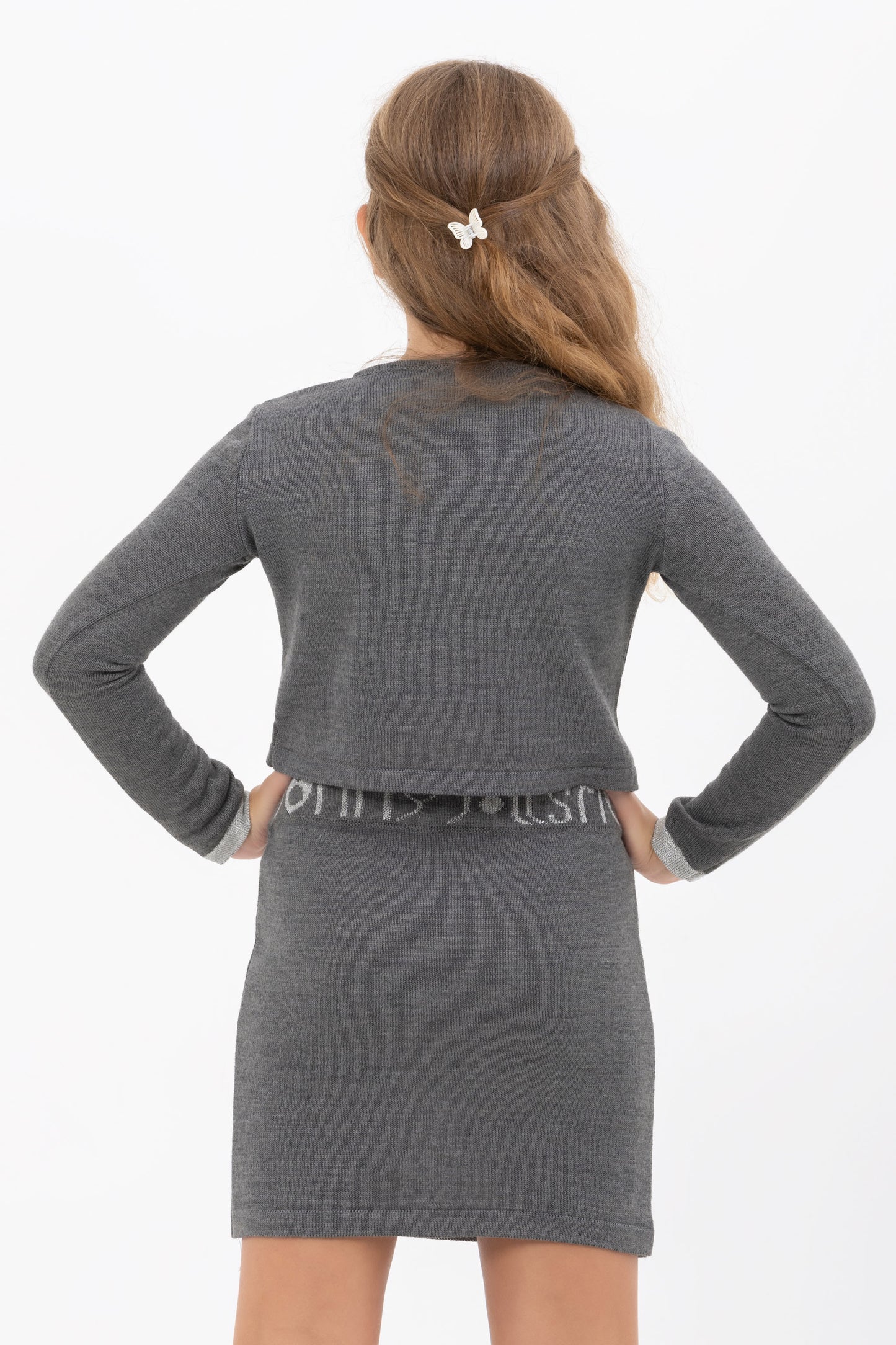 Completo merino bicolor grigio bambina