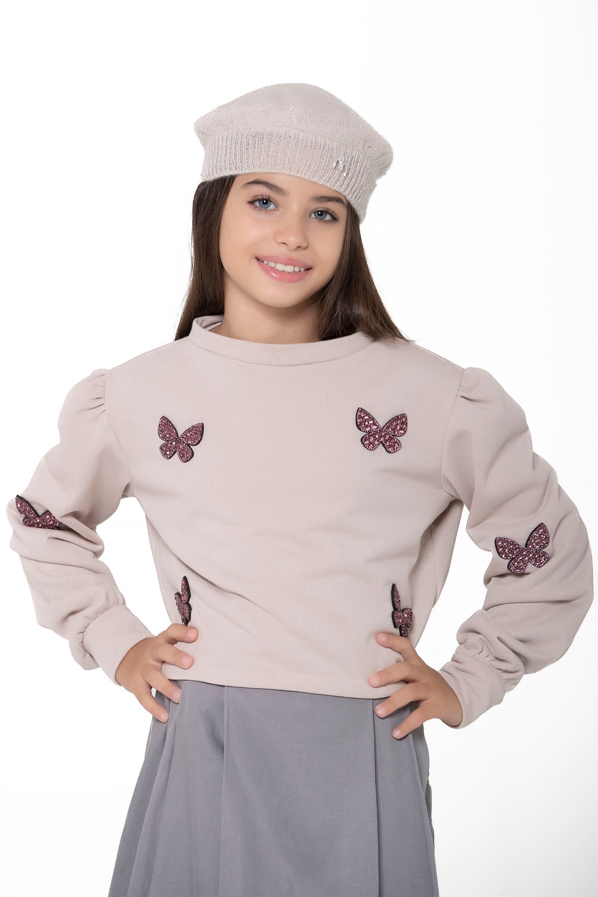 Basco paillettes bambina beige