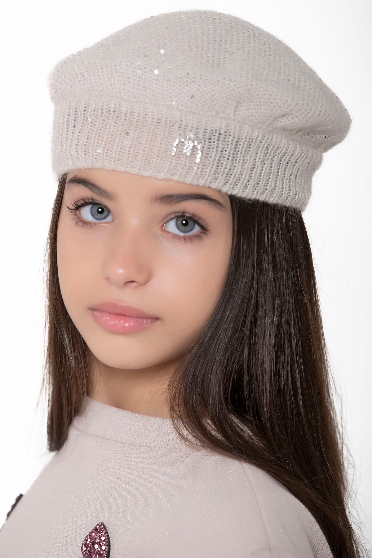 Basco paillettes bambina beige