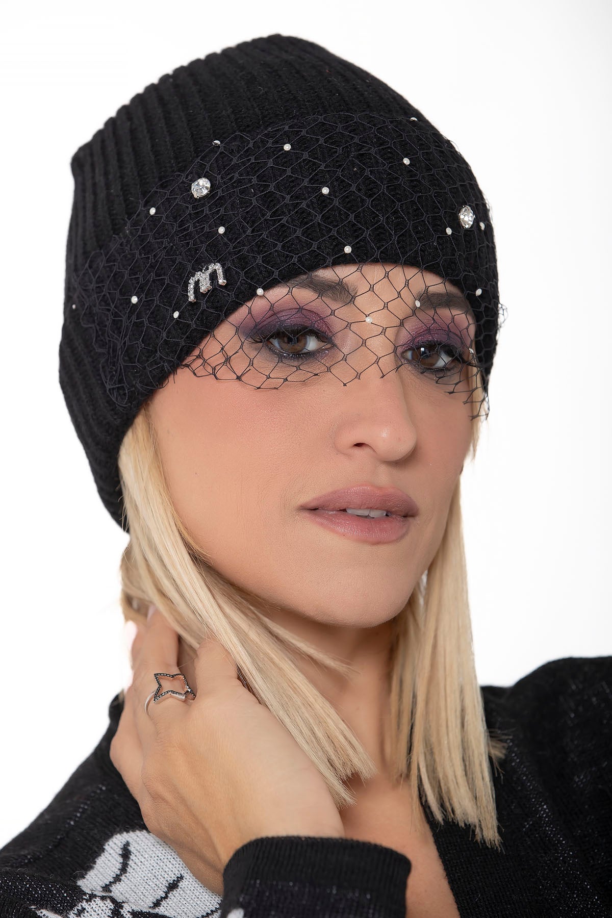 Cuffia con veletta strass
