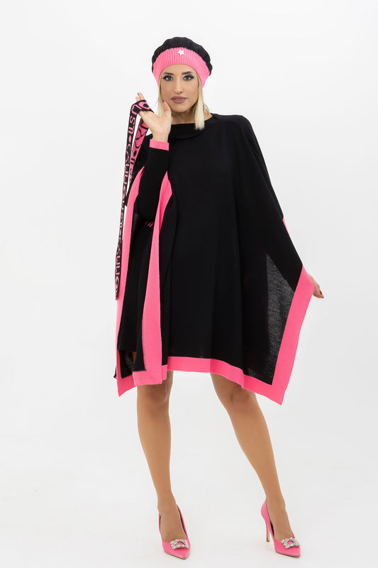 Poncho lungo bicolor rosa