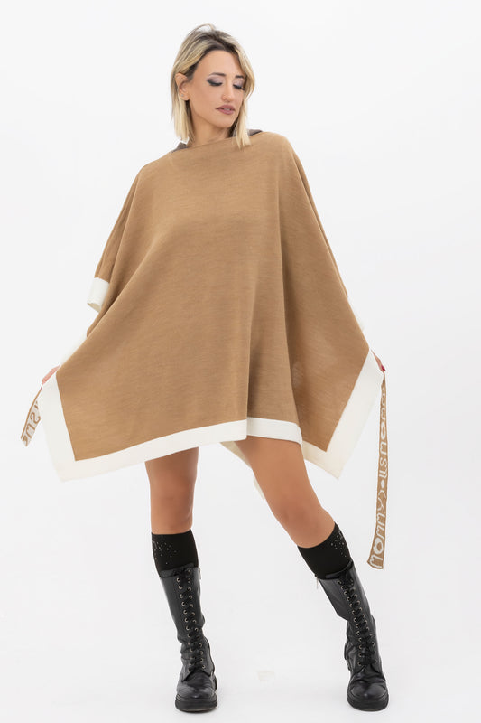 Poncho lungo beige donna