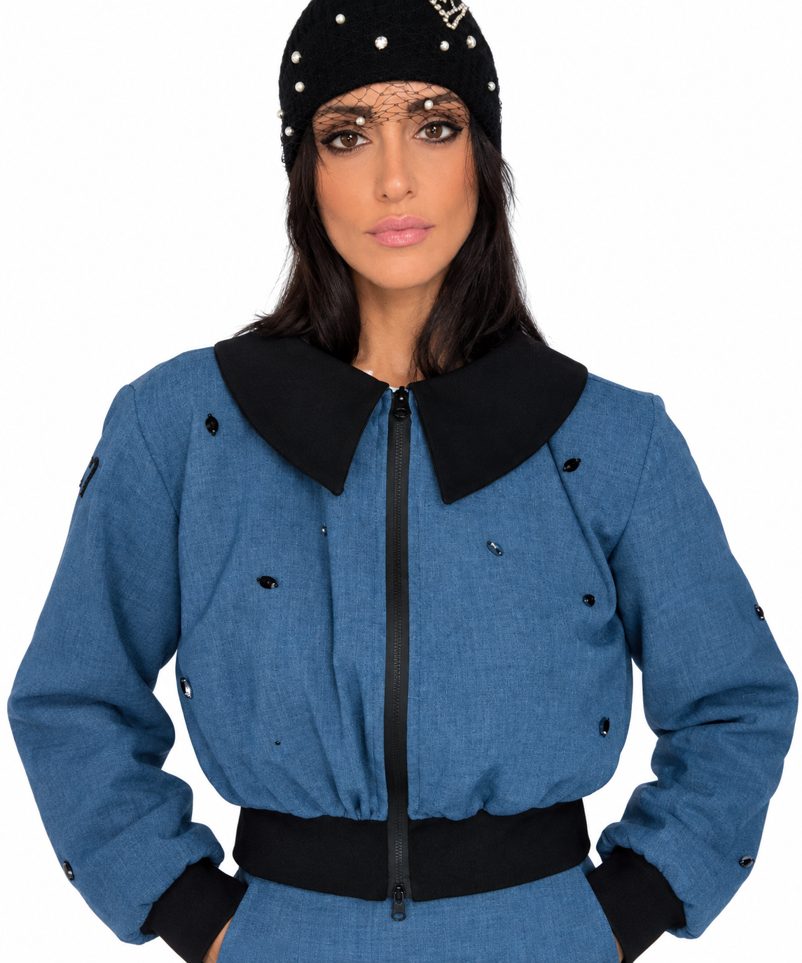 Bomber gioiello effetto jeans