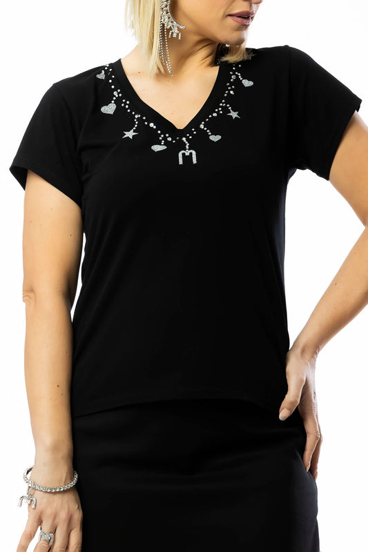 T-shirt gioiello nera donna